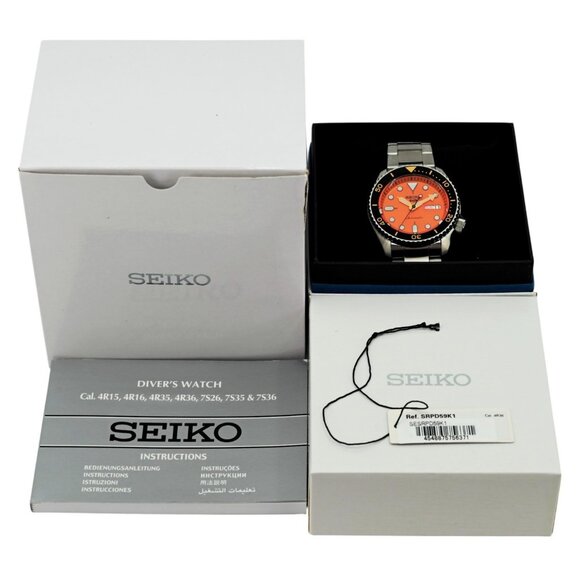 Seiko 42mm Men's Sport Auto Orange Dial 4R36-07G0 Stainless Steel - Picture 1 of 7